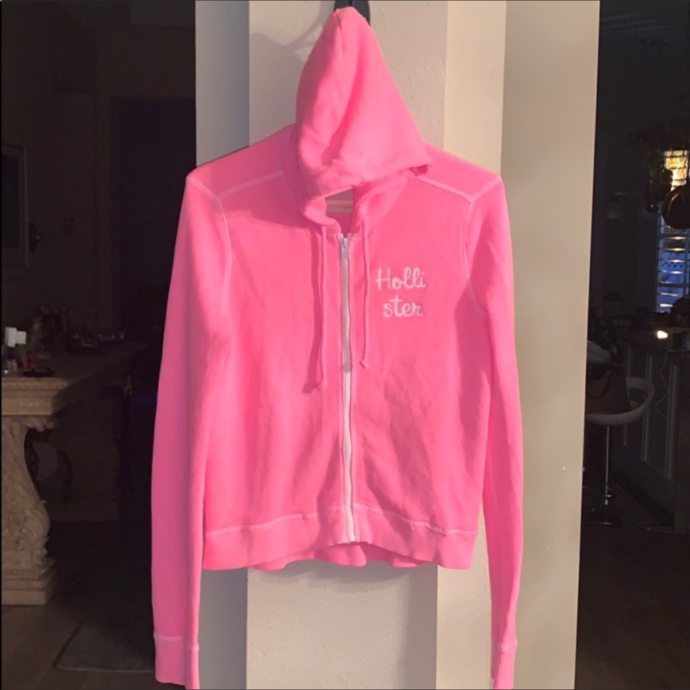 NWOT Hollister neon pink hooded jacket